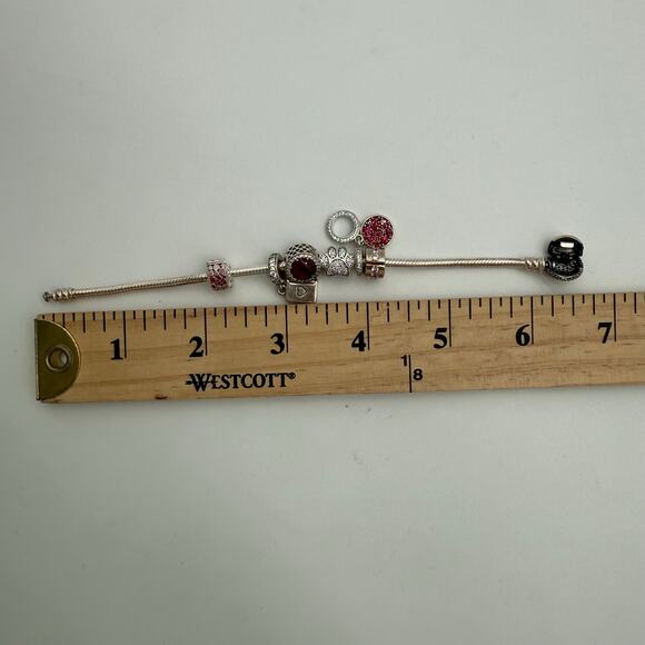 Pandora 6" Bracelet & 6 Dog Lover Charms Sterling Silver Pink Birthday Swarovski - Picture 3 of 3